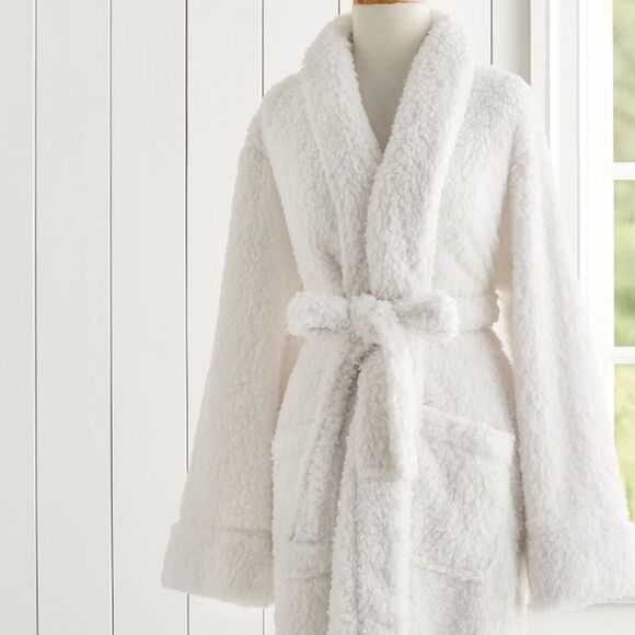 Pottery Barn Robe Teddy Bear White Soft Plush Ultimate Very Oversized Fit SZ SM - Picture 1 of 13